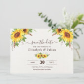 トレンディー水彩ひまわり夏の保存日付 招待状 (スタンド正面)
