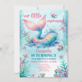 トレンディー水彩ターコイズマーメイドテール誕生日 招待状 (正面)