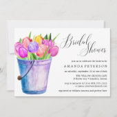 トレンディー水彩チューリップ結婚ズブライダルシャワー 招待状 (正面)