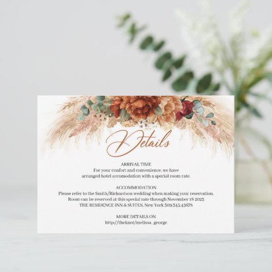 トレンディー水彩テラコッタ花パンパスグラス エンクロージャーカード (スタンド正面)