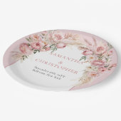 トレンディー水彩バラ金ゴールド花パンパスグラス ペーパープレート (アングル)