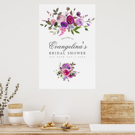 トレンディー水彩フローラブライダルシャワーへようこそ ポスター (キッチン)