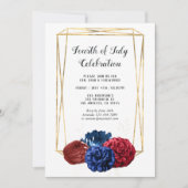 トレンディー水彩フローラ幾何学模様4th 7月パーティー 招待状 (正面)