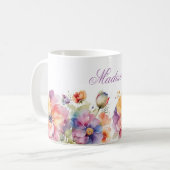 トレンディー水彩ワイルドフラワー名パーソナライズされた コーヒーマグカップ (正面左)