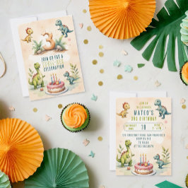 トレンディー水彩三レックス第三3D誕生日 招待状