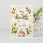 トレンディー水彩三レックス第三3D誕生日 招待状 (スタンド正面)