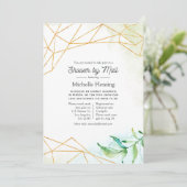 トレンディー水彩幾何ブライダルシャワーバイメール 招待状 (スタンド正面)