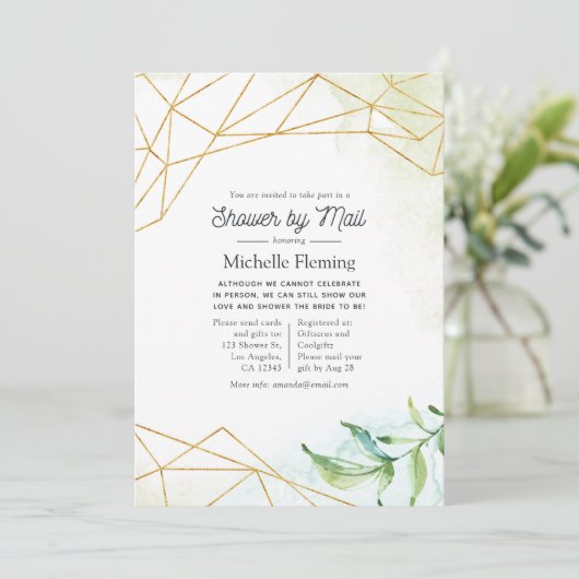 トレンディー水彩幾何ブライダルシャワーバイメール 招待状 (スタンド正面)