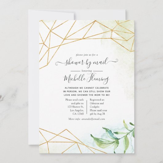 トレンディー水彩幾何学赤ちゃんシャワーbyメール 招待状 (正面)