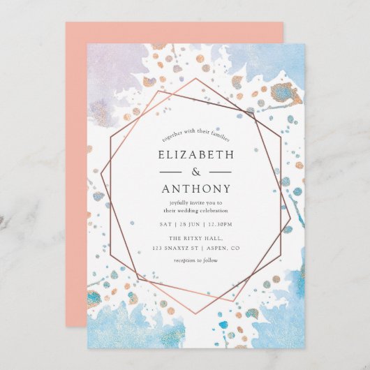 トレンディー水彩幾何結婚式招待状 招待状 (正面/裏面)
