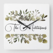 トレンディー水彩植物姓 スクエア壁時計 (正面)