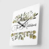 トレンディー水彩植物姓 スクエア壁時計 (傾斜)