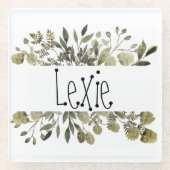 トレンディー水彩植物学パーソナライズされた ガラスコースター (正面)