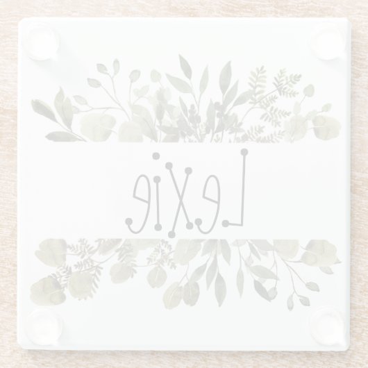 トレンディー水彩植物学パーソナライズされた ガラスコースター (裏面)