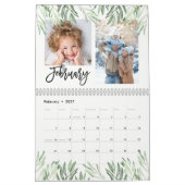 トレンディー水彩植物葉類 |写真 カレンダー (2月 2027)