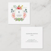 トレンディー水彩牡丹フラワーズモノグラム スクエア名刺 (正面/裏面)