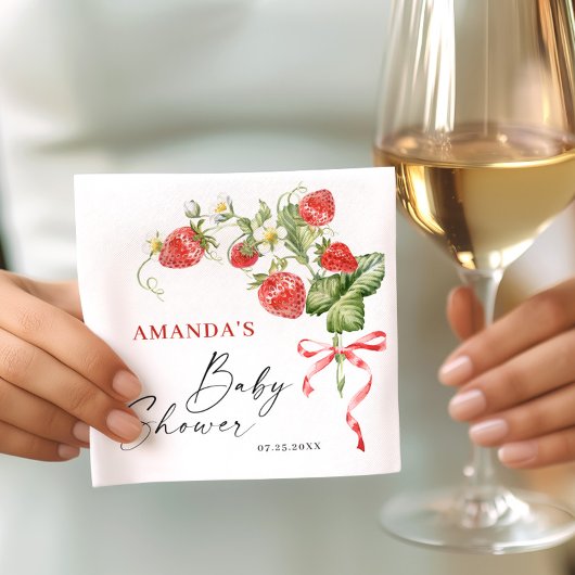 トレンディー水彩牧草地いちご赤ちゃんシャワー スタンダードカクテルナプキン