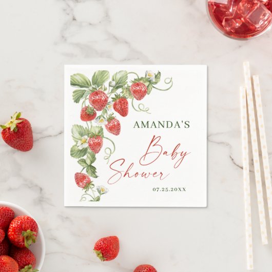 トレンディー水彩牧草地いちご赤ちゃんシャワー スタンダードカクテルナプキン (インサイチュ)