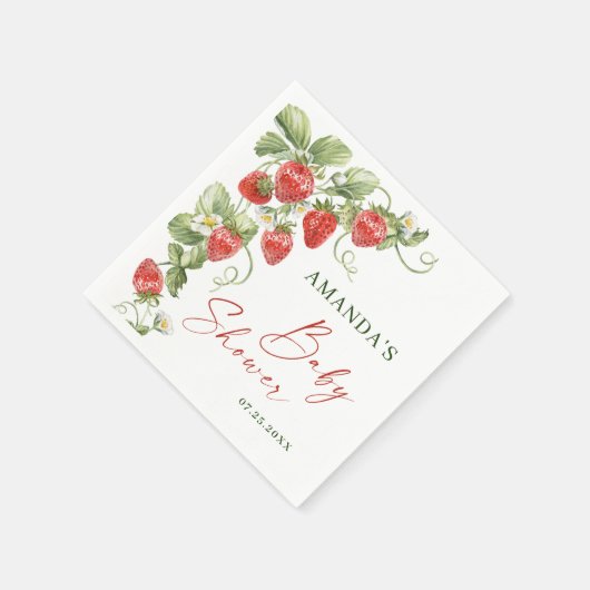 トレンディー水彩牧草地いちご赤ちゃんシャワー スタンダードカクテルナプキン (角)