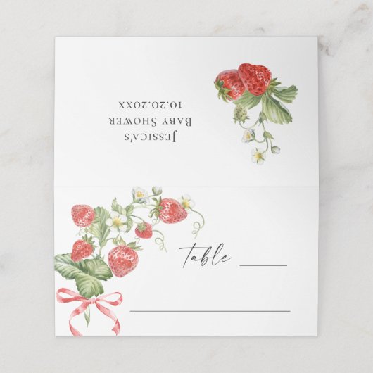 トレンディー水彩牧草地いちご赤ちゃんシャワー プレイスカード (外部開封)