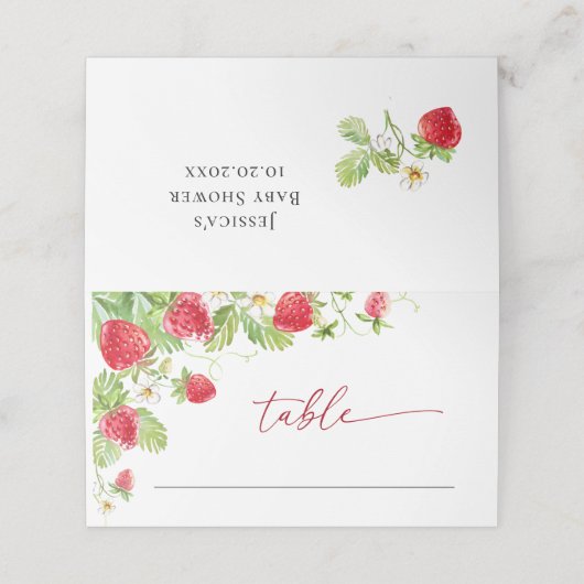 トレンディー水彩牧草地いちご赤ちゃんシャワー プレイスカード (外部開封)