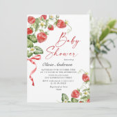 トレンディー水彩牧草地いちご赤ちゃんシャワー 招待状 (スタンド正面)