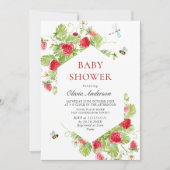 トレンディー水彩牧草地いちご赤ちゃんシャワー 招待状 (正面)