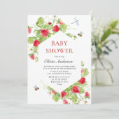 トレンディー水彩牧草地いちご赤ちゃんシャワー 招待状 (スタンド正面)