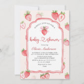 トレンディー水彩牧草地いちご赤ちゃんシャワー 招待状 (正面)