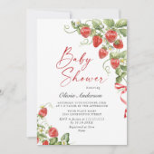 トレンディー水彩牧草地いちご赤ちゃんシャワー 招待状 (正面)