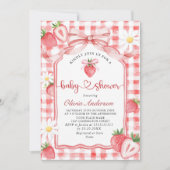 トレンディー水彩牧草地いちご赤ちゃんシャワー 招待状 (正面)