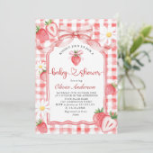 トレンディー水彩牧草地いちご赤ちゃんシャワー 招待状 (スタンド正面)