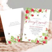 トレンディー水彩牧草地いちご赤ちゃんシャワー 招待状