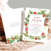 トレンディー水彩牧草地いちご赤ちゃんシャワー 招待状