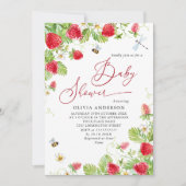 トレンディー水彩牧草地いちご赤ちゃんシャワー 招待状 (正面)