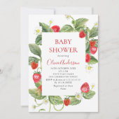 トレンディー水彩牧草地いちご赤ちゃんシャワー 招待状 (正面)