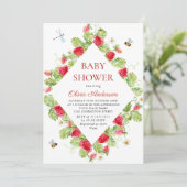 トレンディー水彩牧草地いちご赤ちゃんシャワー 招待状 (スタンド正面)