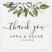 トレンディー水彩白花葉類 スクエアシール (正面)