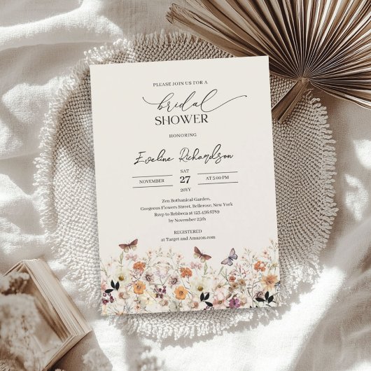 トレンディー水彩秋ワイルドフラワーブライダルシャワー 招待状