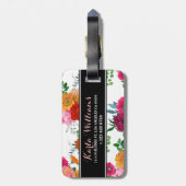 トレンディー水彩色のカラフル春の花 ラゲッジタグ (裏面縦)