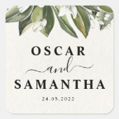 トレンディー水彩葉緑の花 スクエアシール (正面)