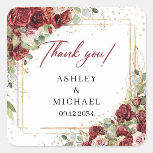 トレンディー水彩赤と赤面の結婚シール スクエアシール (正面)