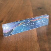 トレンディー水彩銀河系金ゴールドグリッター瑪瑙 デスクネームプレート (側面)