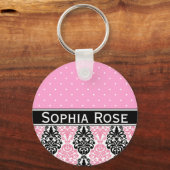 トレンディー水玉模様の名前のダマスクパターン キーホルダー (正面)