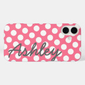 トレンディー水玉模様パターン(名前あり) – ピンクグレー Case-Mate iPhoneケース (裏面 (横))