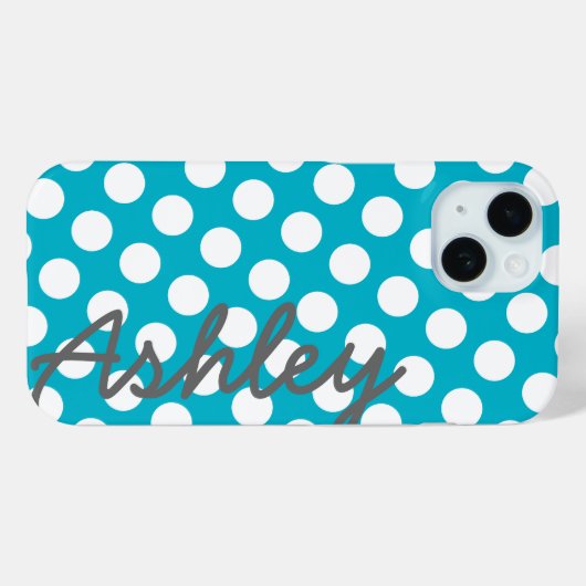 トレンディー水玉模様パターン(名前あり) – 青い灰色 Case-Mate iPhoneケース (裏面 (横))