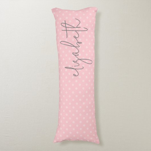 トレンディー水玉模様赤面ピンクスクリプトグレー名 ボディピロー (正面縦)