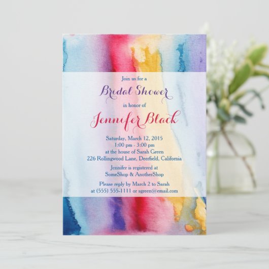 トレンディー水絵画色ブライダルシャワー 招待状 (スタンド正面)