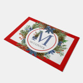 トレンディー水色ほこりっぽい青いクリスマスボールパインd ドアマット (アングル)