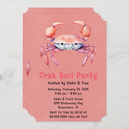 トレンディー水色カニ煮沸パーティーまたは会社パーティー 招待状 (正面/裏面)